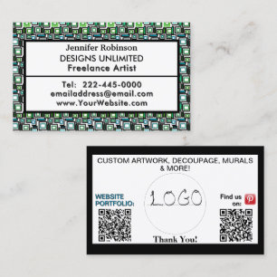 Green Blue Geometric Blocks QR Code Logo Business Card