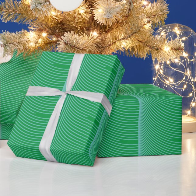 Green Blue Geometric Stripe Patterns Holiday Wrapping Paper (Holidays)