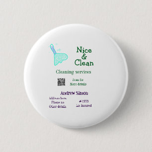 Green blue gitter clean mop add name address q r b 6 cm round badge