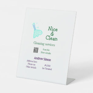 Green blue gitter clean mop add name address q r b pedestal sign