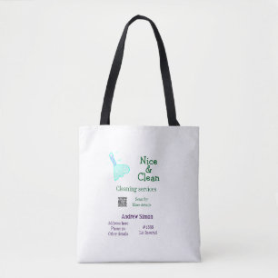 Green blue gitter clean mop add name address q r b tote bag