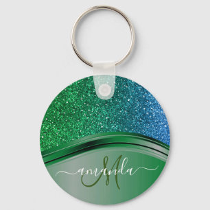Green Blue Glitter Handwritten Calligraphy Key Ring