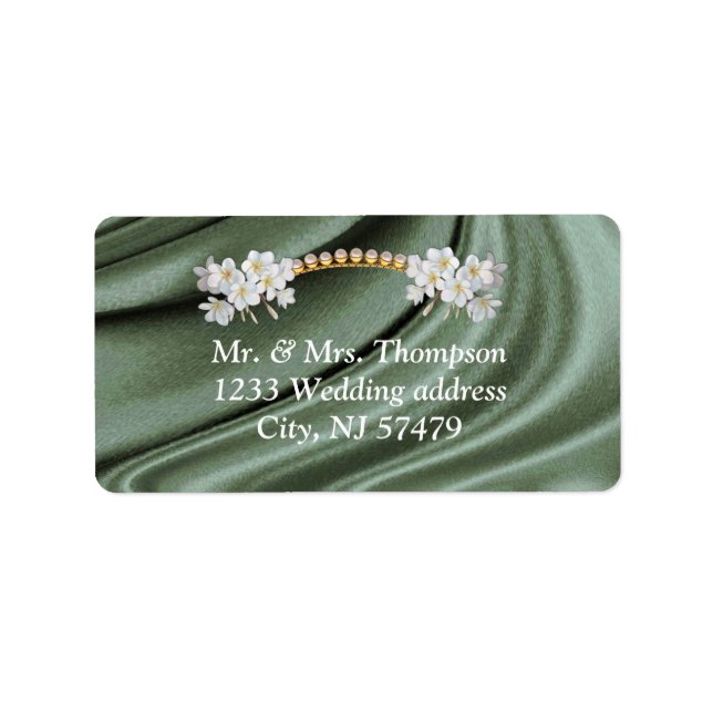 Green,Blue,gold, IvorySilk & Pearls Wedding Labels (Front)