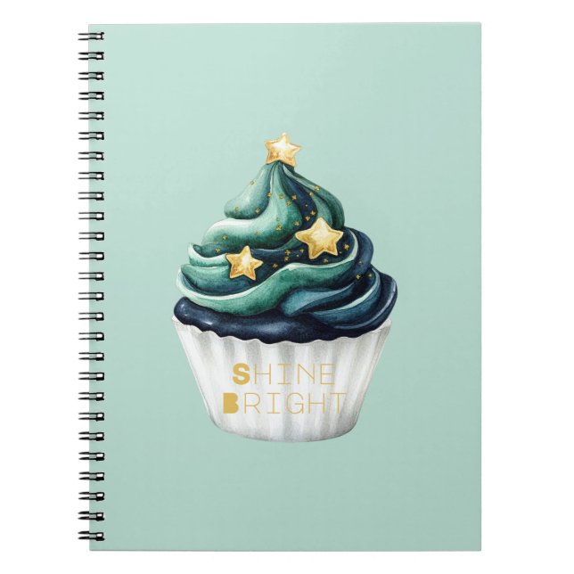 Green Blue Gold Stars Shine Bright Cupcake Notebook (Front)