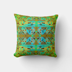 Green Blue Gold Tan Southwest Large Mosaics Design Cushion