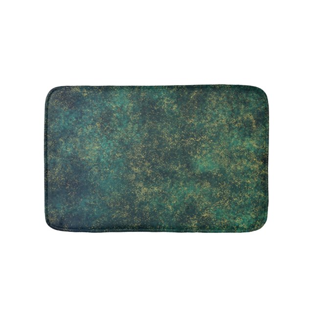Green, Blue & Gold Watercolor Bath Mat (Front)