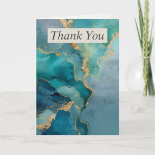 Green, Blue, Gold Watercolor Marble Thank You Card