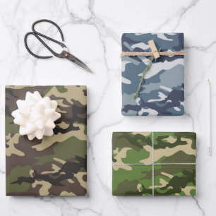 Green, Blue & Grass Green Camo Camouflage Wrapping Paper Sheet