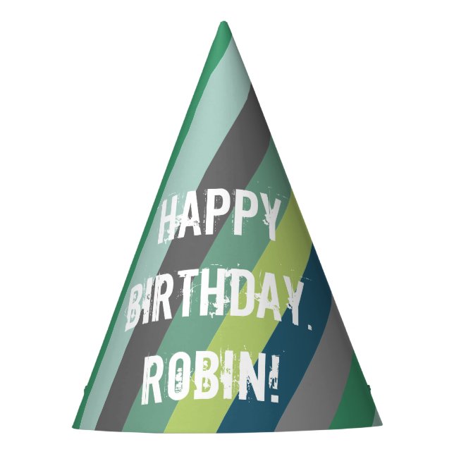 Green Blue Grey Coloured Stripes Paper Party Hat (Front)