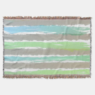 Green Blue Grey Watercolor Summer Stripes Throw Blanket