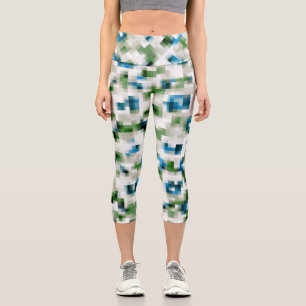 Green Blue Grey White Abstract Pattern   Capri Leggings