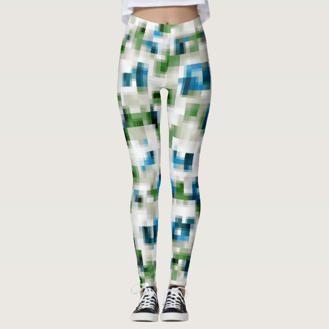 Green Blue Grey White Abstract Pattern   Leggings (Front)