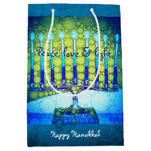 Green Blue Hanukkah Menorah Peace Love Light Medium Gift Bag