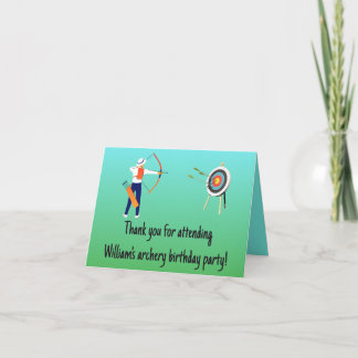 Green & Blue Kid's Archery Birthday Thank You Note Card