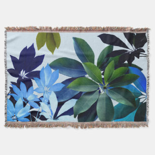 Green, Blue Leaves Art Pattern Throw Blanket