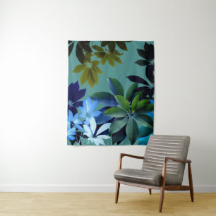 Green,Blue Leaves Art Wall Tapestry