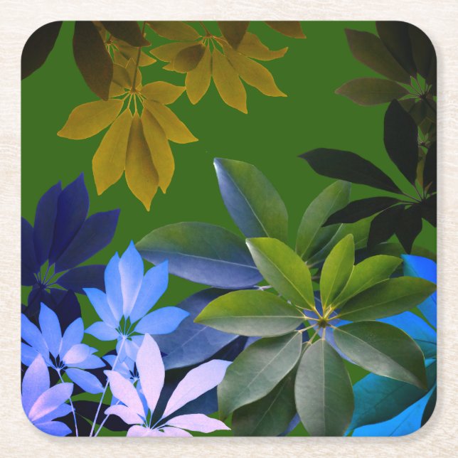 Green, Blue Leaves  Custom  Coasters (Front)