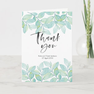 Green blue leaves floral Thank you card