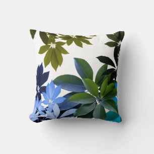 Green & Blue Leaves, Foliage Throw Cushion