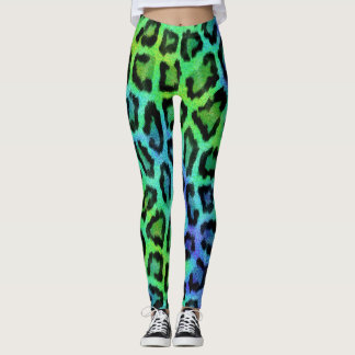 Green Blue Leopard Print Leggings