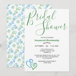 Green Blue Linked Hearts Bridal Shower Template