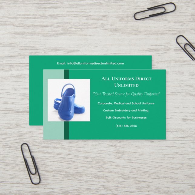 Green Blue Medical Clogs Uniform  Business Card (Front/Back In Situ)