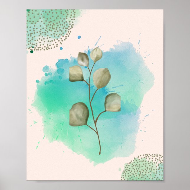 Green & Blue Minimalist Leaves Poster (Front)