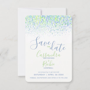 Green blue modern art save the date cards