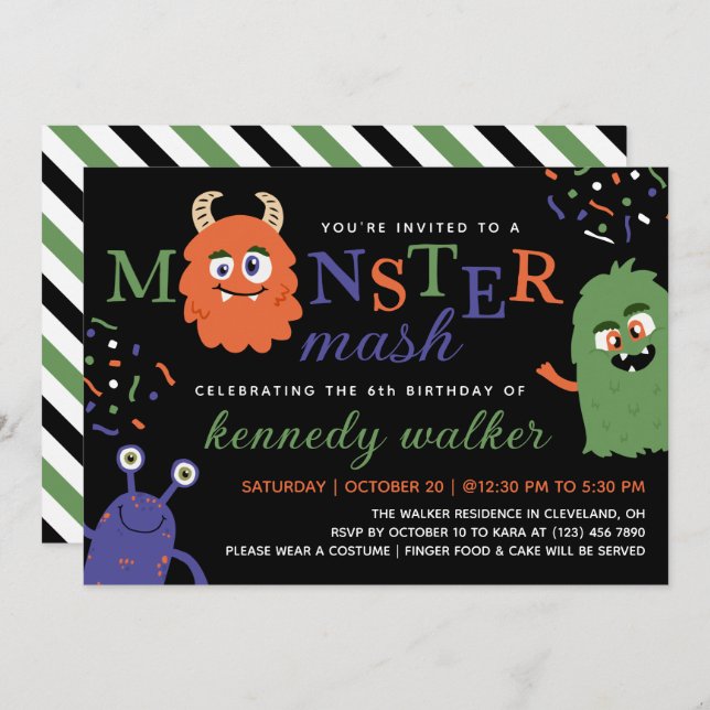 Green Blue Monster Mash Halloween Party Invitation (Front/Back)