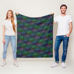 Green Blue Neon Cassette Tape Pattern Fleece Blanket