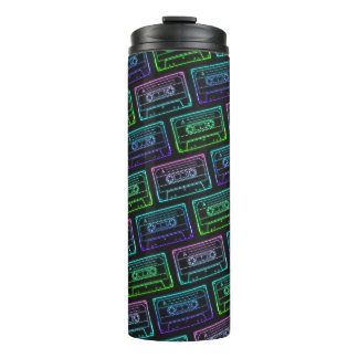 Green Blue Neon Retro Cassette Tape Pattern Thermal Tumbler