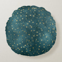Green blue night sky teal gold star pattern 
