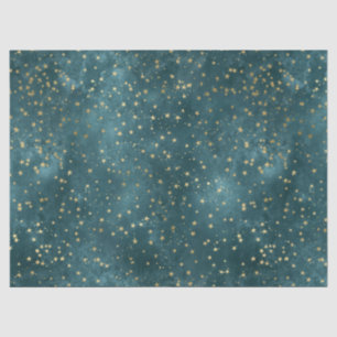 Green blue night sky teal gold star pattern  tissue paper