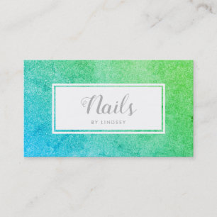 Green Blue Ombre Sparkle Glitter Nail Artist Business Card