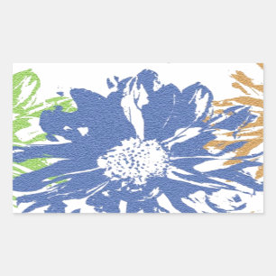 Green Blue Orange Flower Motif Rectangular Sticker