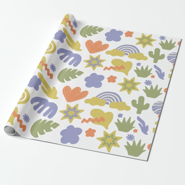 Green Blue & Orange Handdrawn Style in Baby Shower Wrapping Paper (Unrolled)