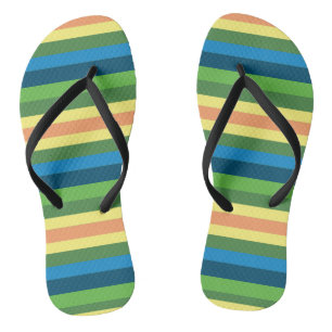 Green, Blue, Orange, Yellow Stripes Flip Flops