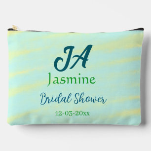 Green blue pastel watercolor bridal shower name da accessory pouch