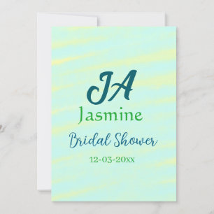 Green blue pastel watercolor bridal shower name da invitation