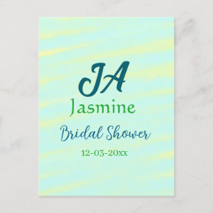 Green blue pastel watercolor bridal shower name da postcard