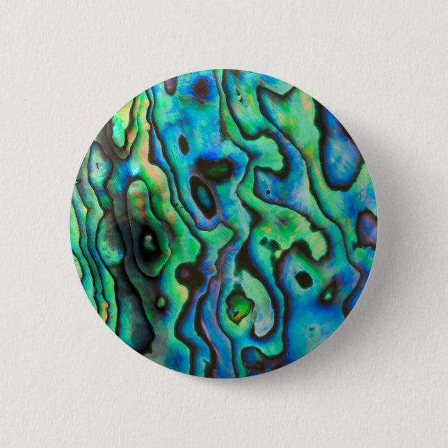 Green blue paua abalone shell 6 cm round badge (Front)
