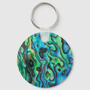 Green blue paua abalone shell key ring
