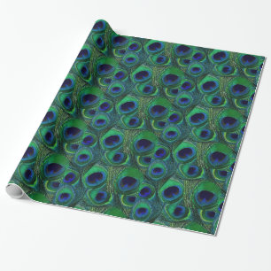 Green & Blue Peacock Feather Gift Wrapping Paper