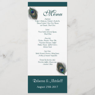 Green blue peacock feathers Menu Invitation