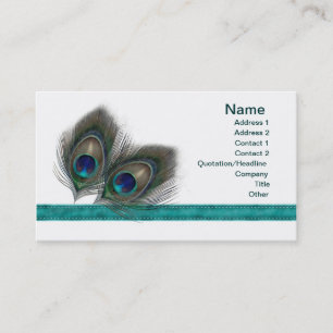 Green blue Peacock feathers profile Business card