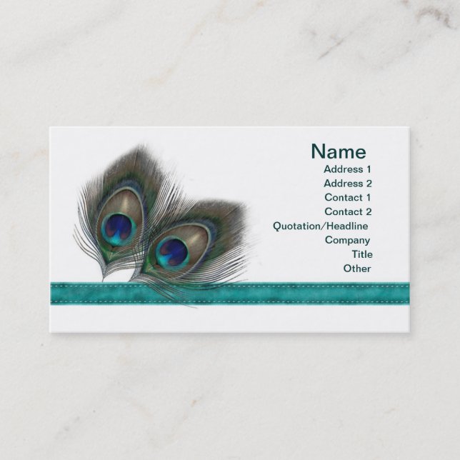 Green blue Peacock feathers profile Business card (Front)