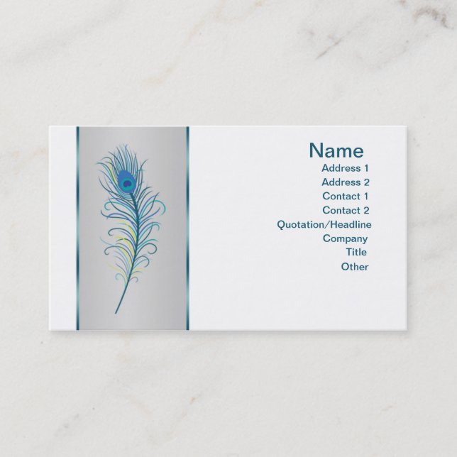 Green blue Peacock feathers profile Business card (Front)