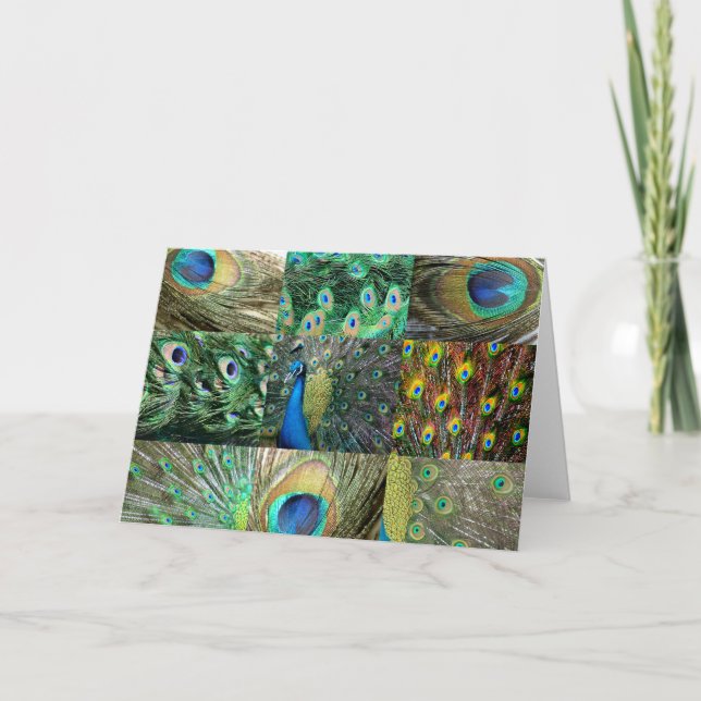Green Blue Peacock photo collage Card (Front)