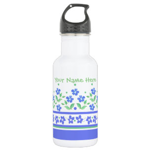 Green Blue Periwinkle Floral Border to Personalise 532 Ml Water Bottle