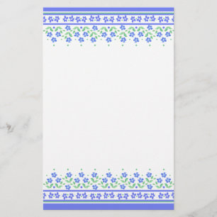 Green Blue Periwinkle Floral Border to Personalise Stationery